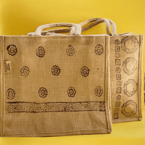 JUTE BAG WITH HAND BLOCK PRINT