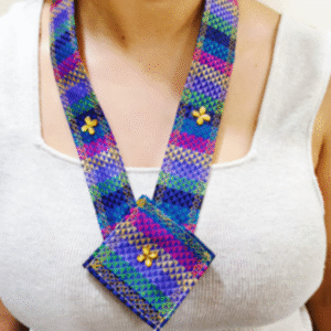 Handmade fabric jewelry embellished with beads and kundans – blue