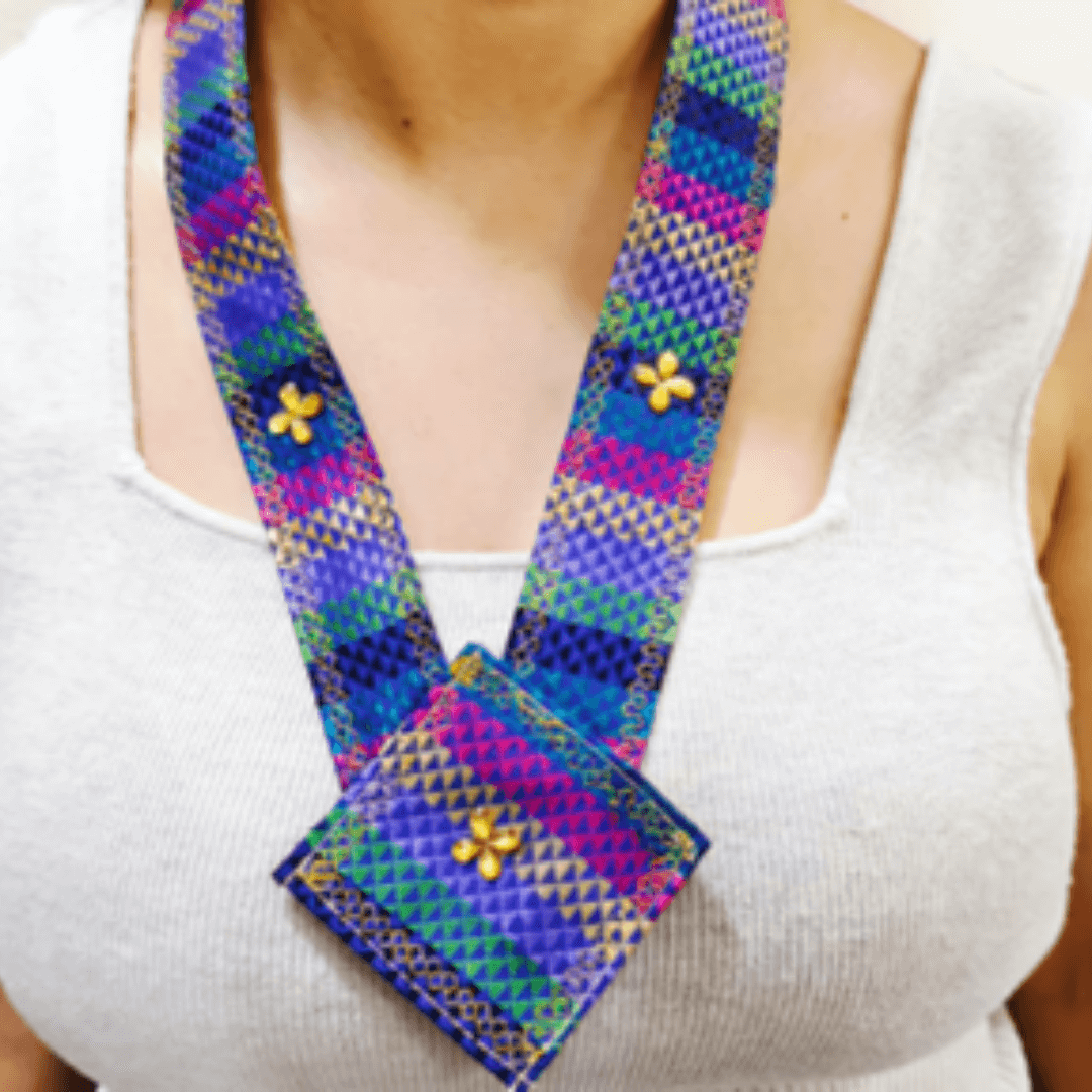 Handmade fabric jewelry embellished with beads and kundans – blue