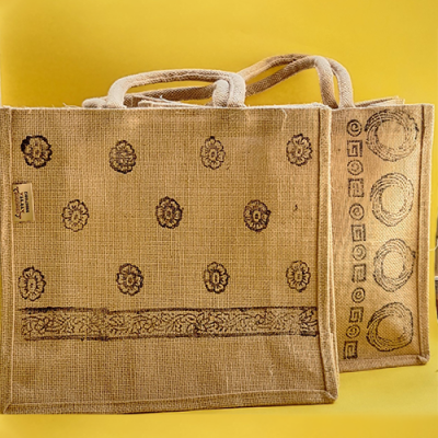 JUTE BAG WITH HAND BLOCK PRINT